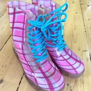 Bongo Pink Plaid Rain Boots size 8